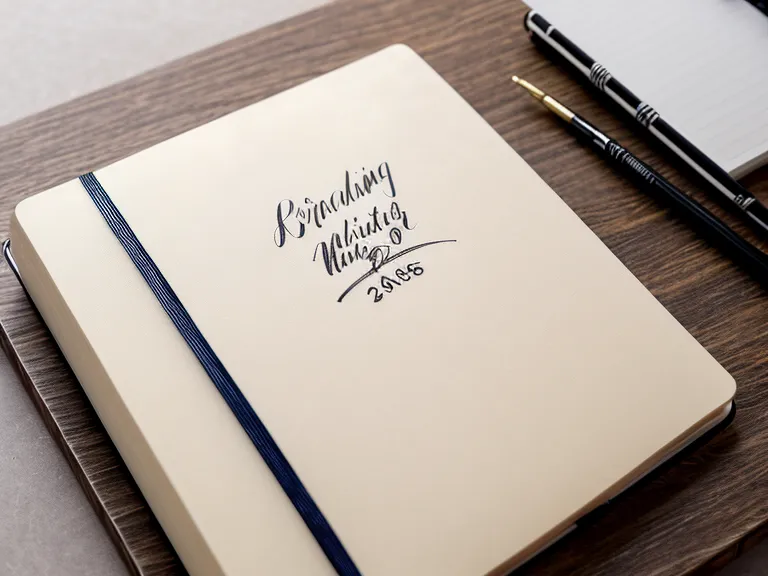 Ein unfertiges Handlettering-Wort in einem Notizbuch neben schnellen Mitschriften.